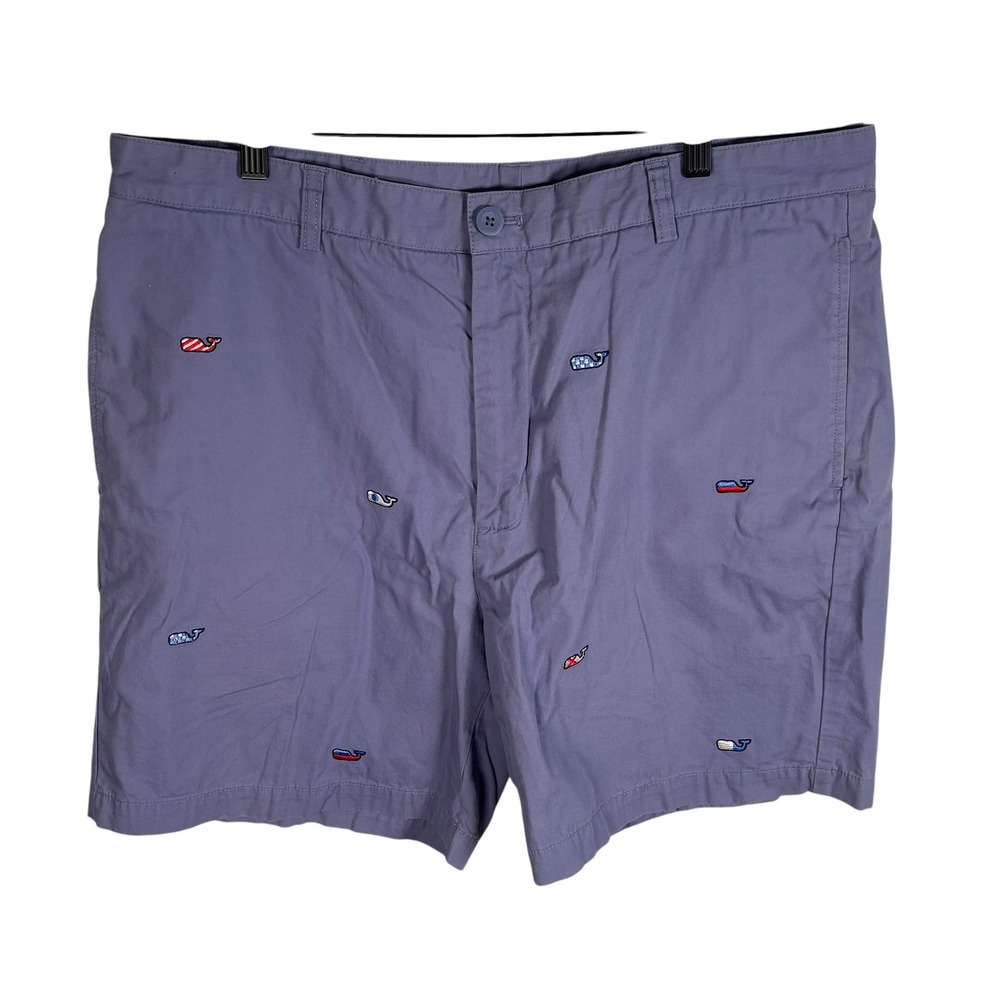 Vineyard Vines Mens 38 Breaker Shorts Blue All Over Embroidered Whale 7 Inseam